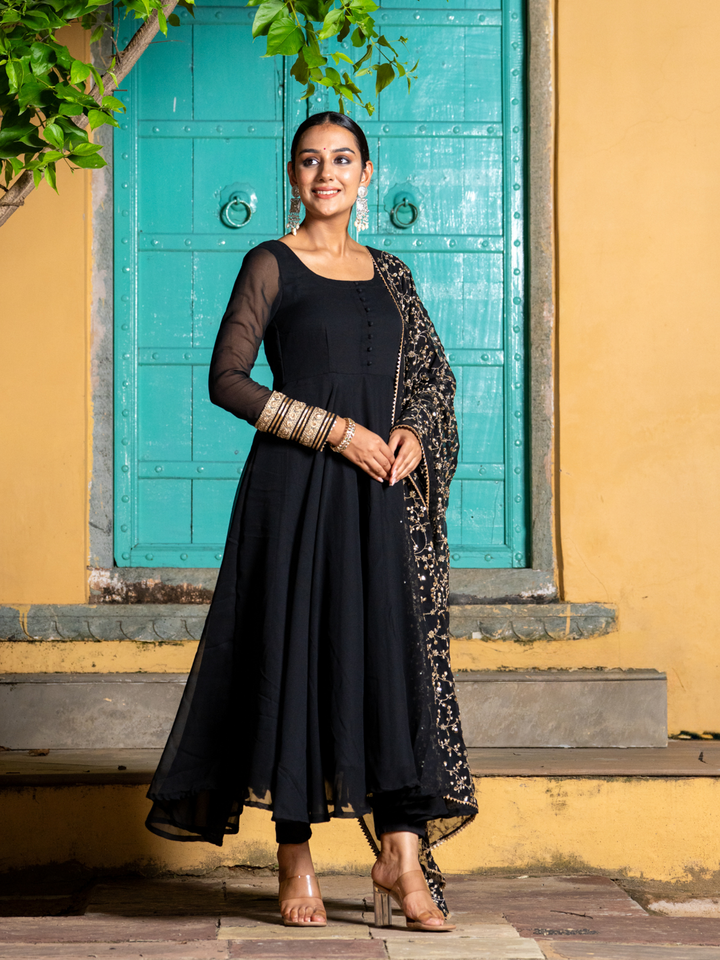 BLACK ZARI SPLENDOR ANARKALI SET