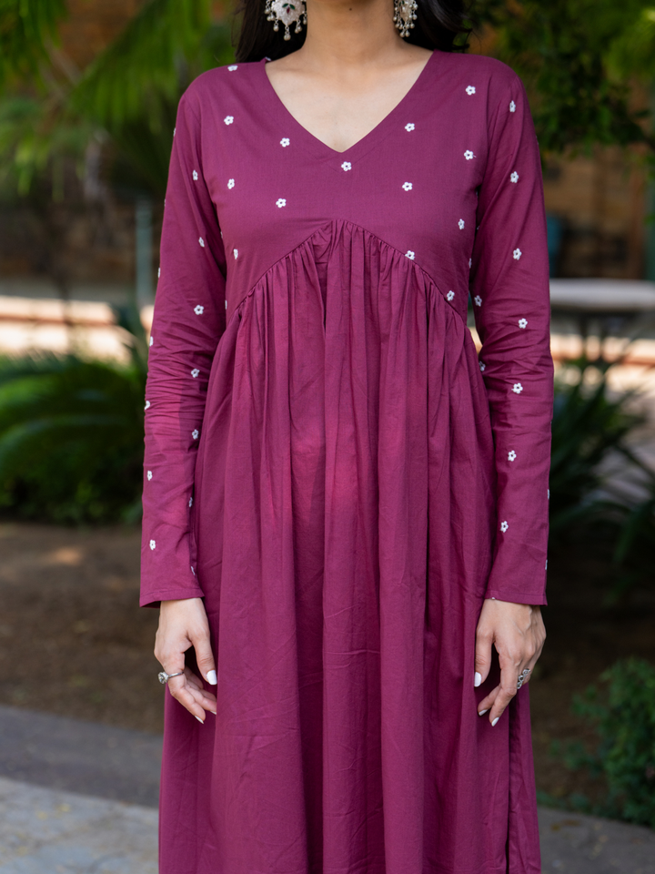 WINE EMBROIDERY KURTA SET