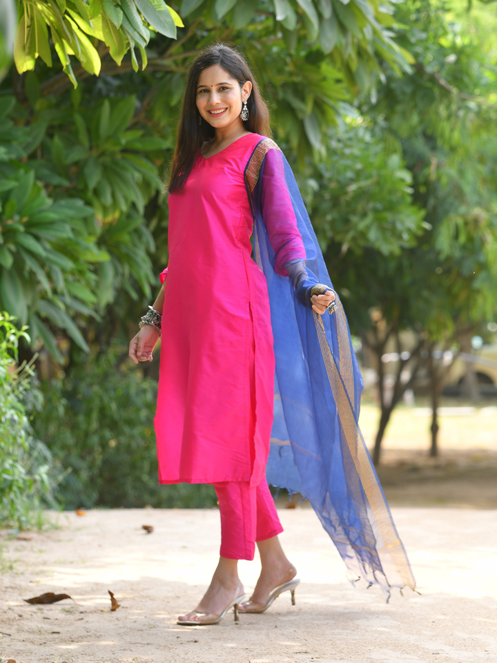 PINK SILK CASUAL KURTA SET