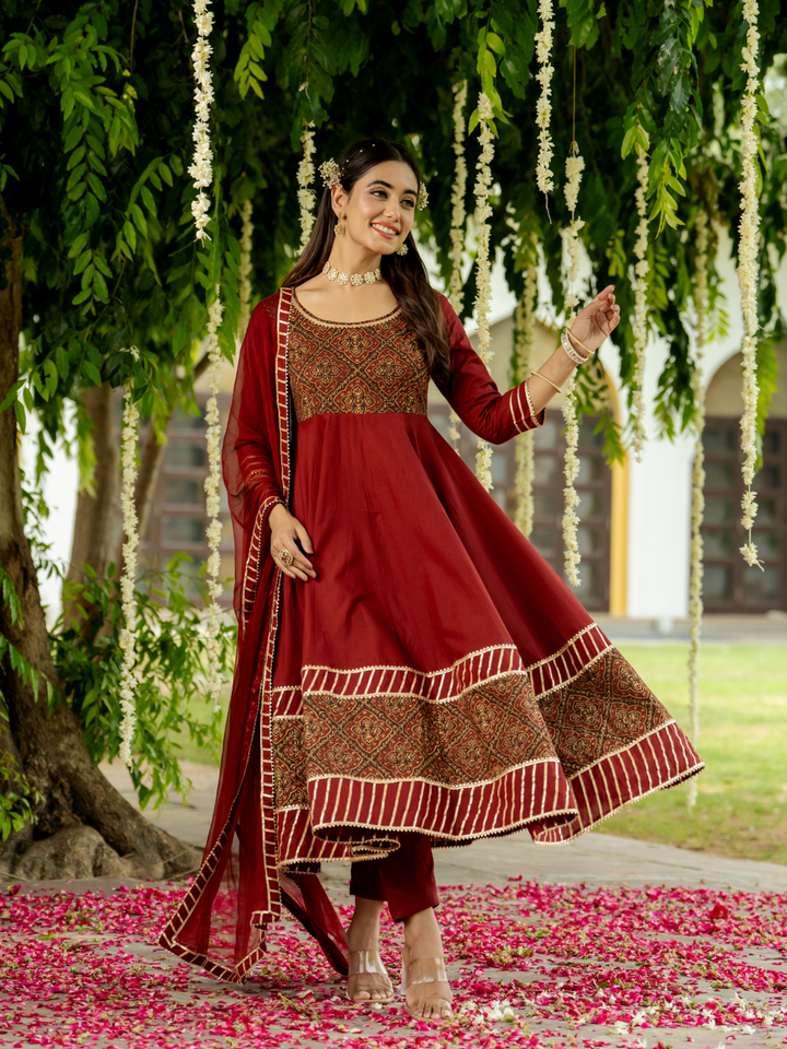 MAJESTIC MAROON HANDBLOCK SUIT SET