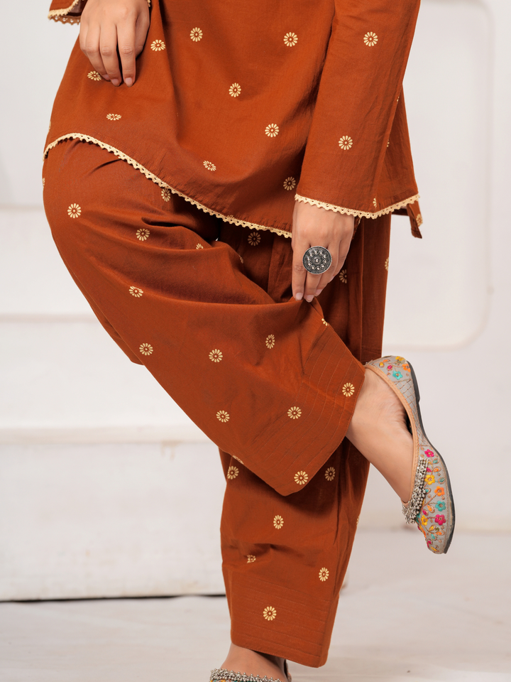 TAWNY BROWN LACE FARSI SET
