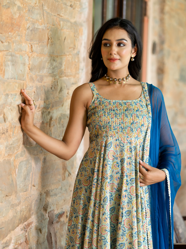 TEAL BLOOM ANARKALI SUIT SET