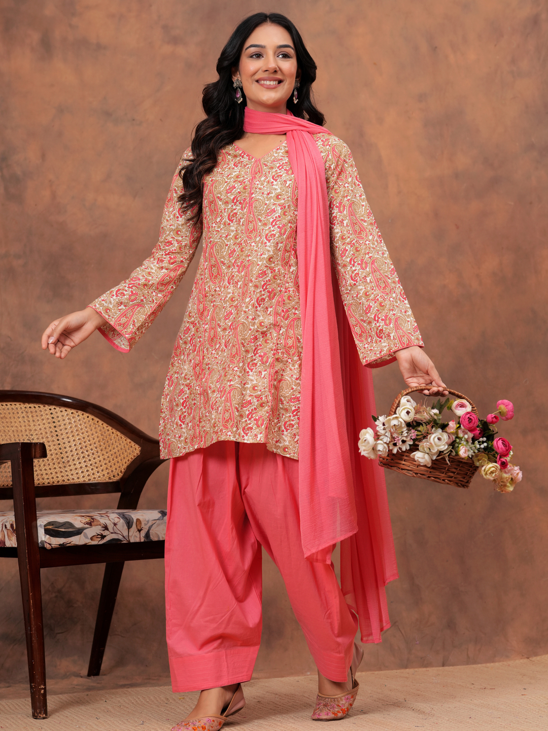 PEACH PAISELY PRINTED FARSI SET