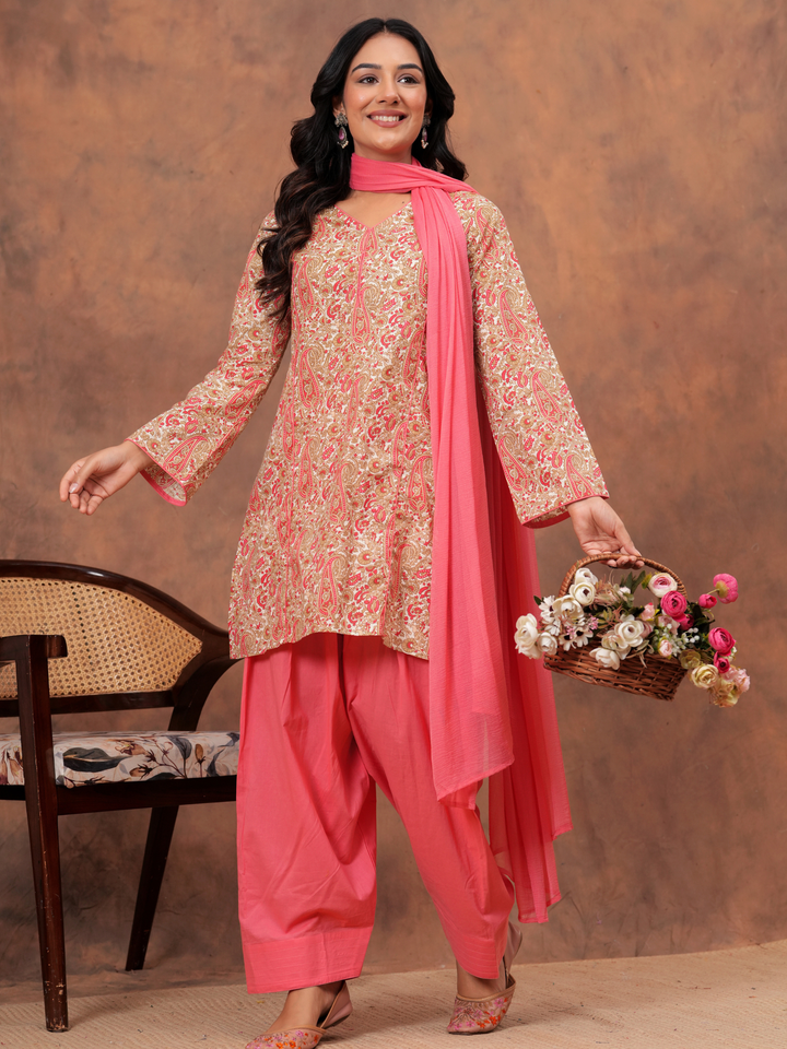 PEACH PAISELY PRINTED FARSI SET