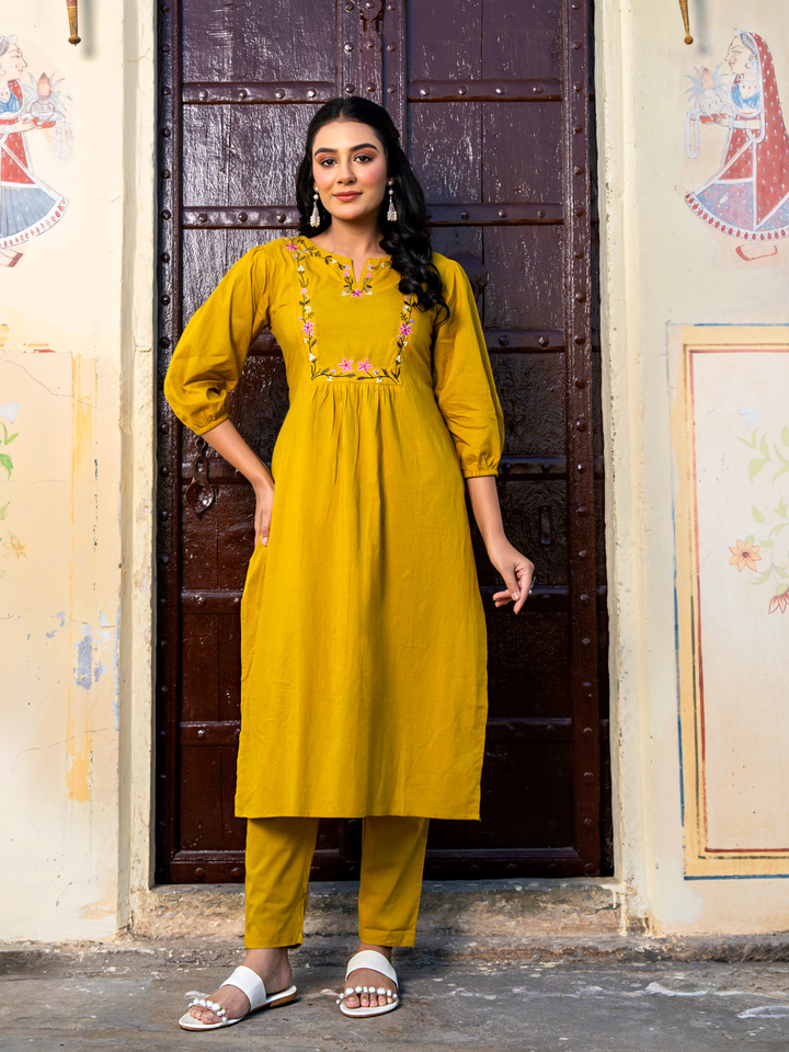 GULMIRA COTTON EMBROIDERY KURTA SET