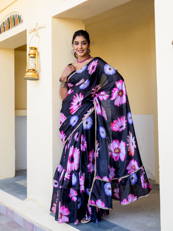 MIDNIGHT BLOOM CHINON PRE-DRAPED SAREE