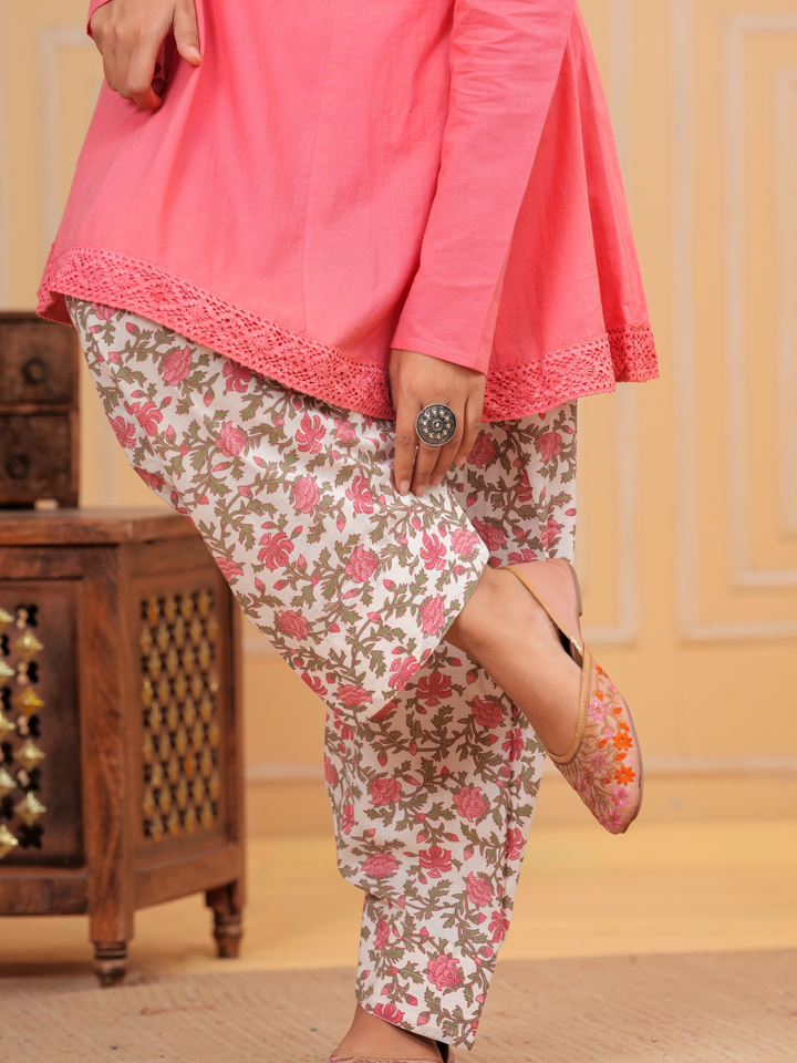PEACH FLORAL ANARKALI FARSI SET