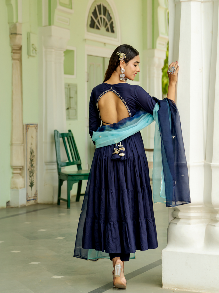 OPULENT NAVY GOTA ANARKALI SET