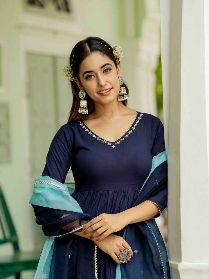 OPULENT NAVY GOTA ANARKALI SET