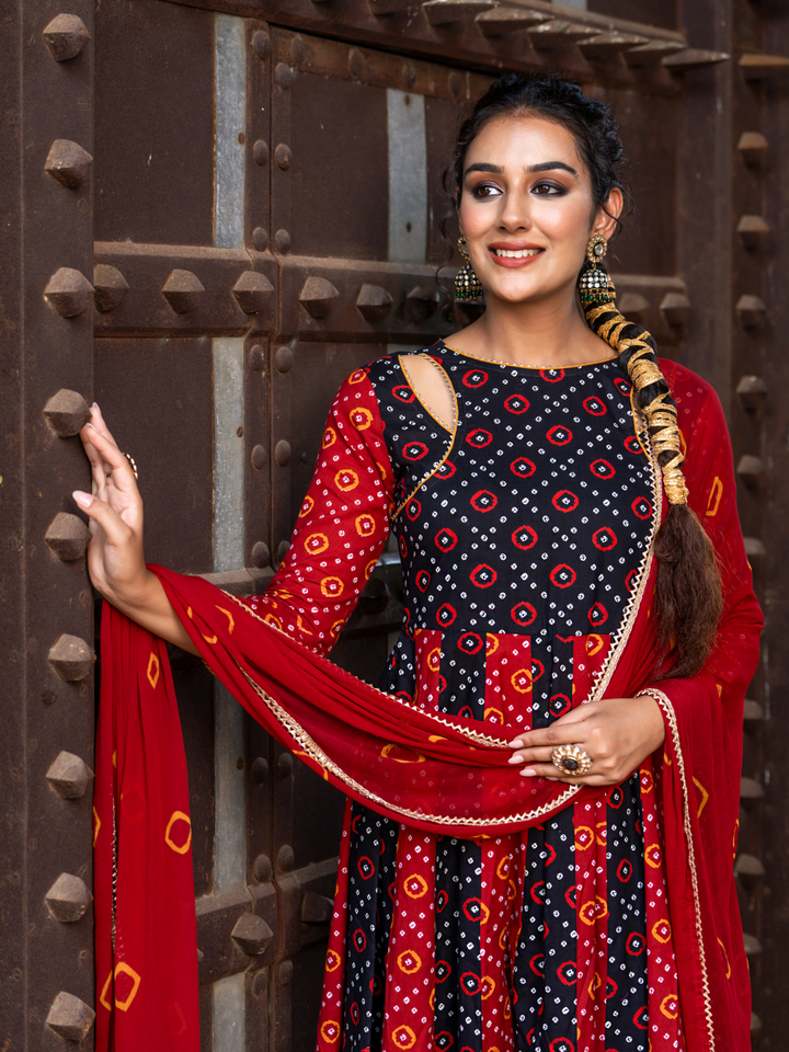 BLACK BANDHANI RADIANCE ANARKALI SET
