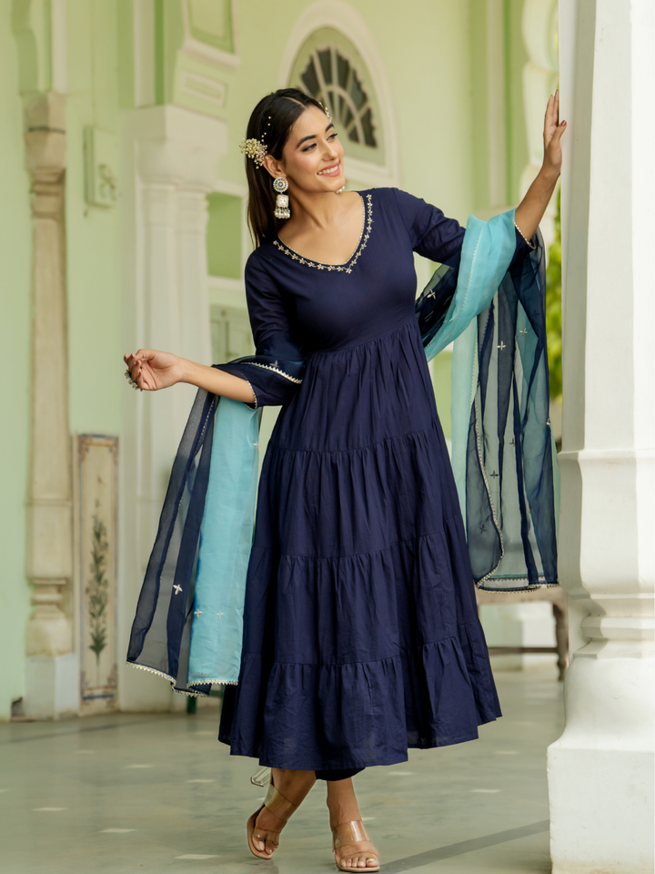 OPULENT NAVY GOTA ANARKALI SET
