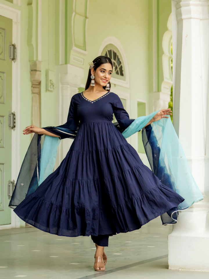 OPULENT NAVY GOTA ANARKALI SET