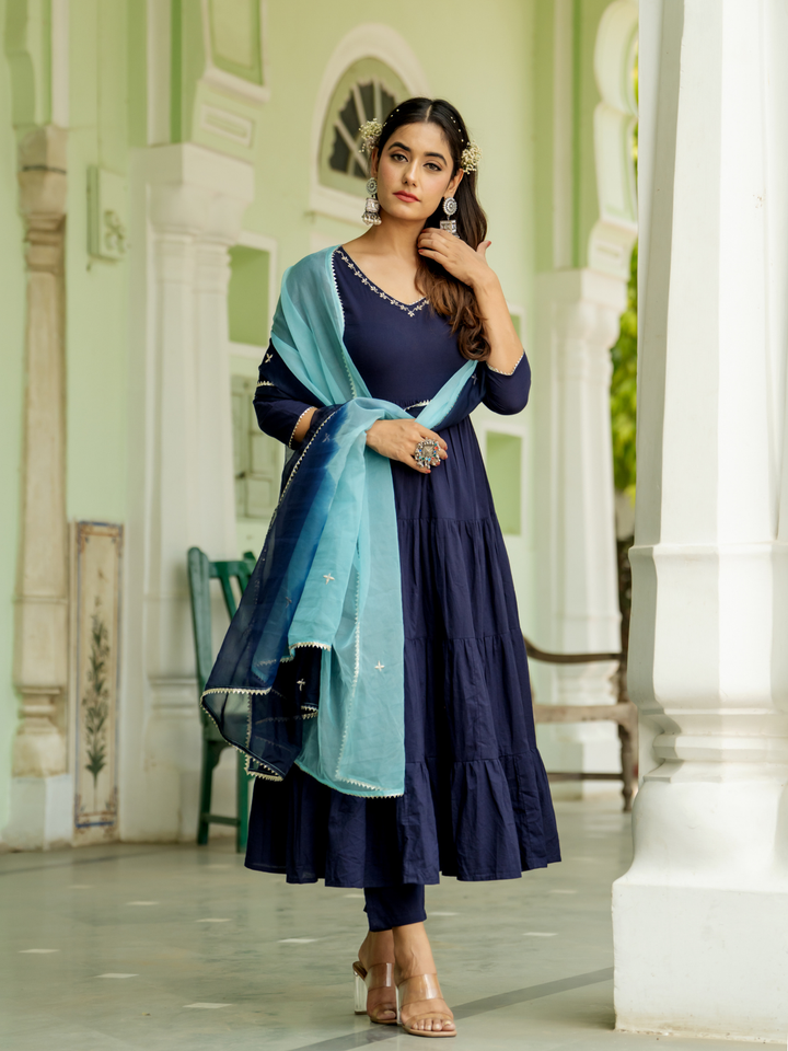 OPULENT NAVY GOTA ANARKALI SET