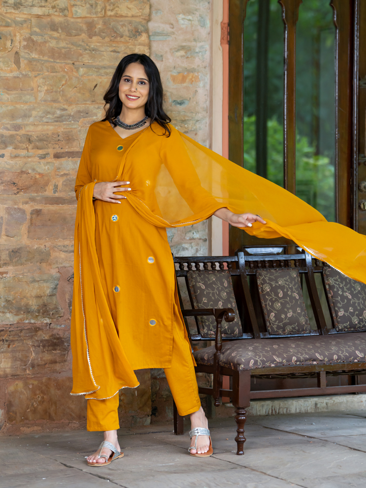 MUSTARD ARTISAN MIRROR KURTA SET