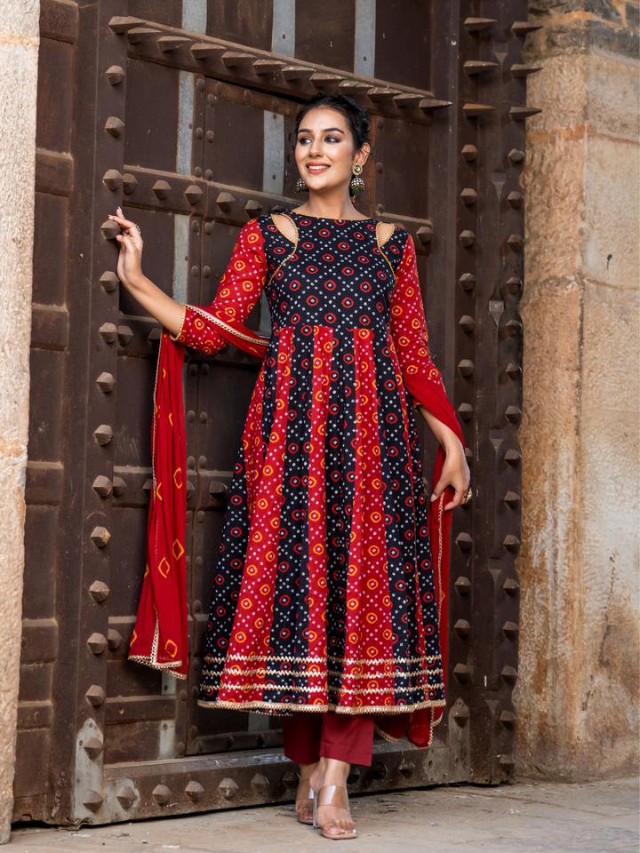 BLACK BANDHANI RADIANCE ANARKALI SET