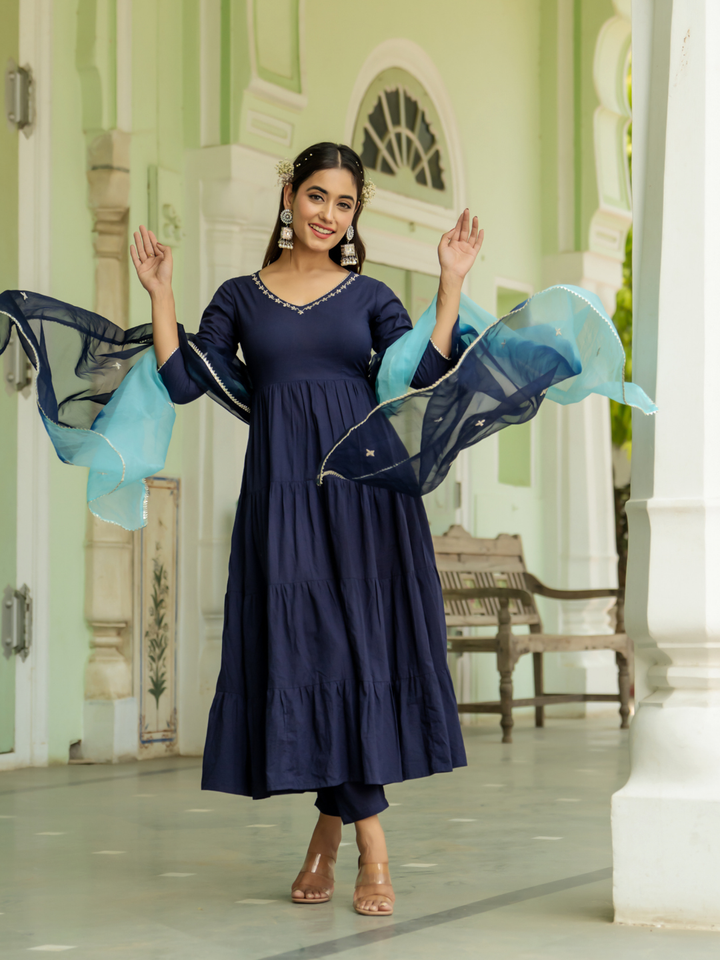 OPULENT NAVY GOTA ANARKALI SET
