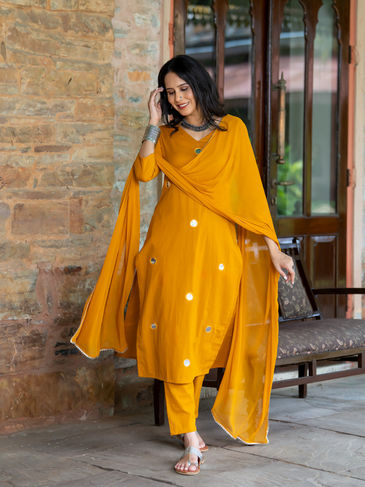 MUSTARD ARTISAN MIRROR KURTA SET