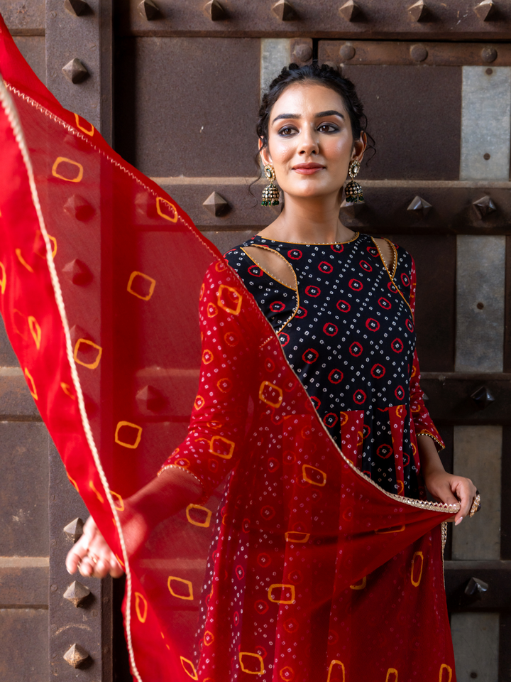 BLACK BANDHANI RADIANCE ANARKALI SET