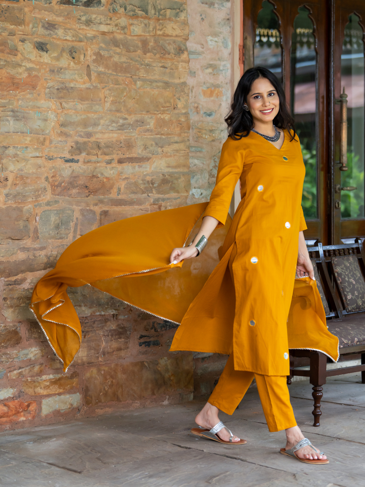 MUSTARD ARTISAN MIRROR KURTA SET