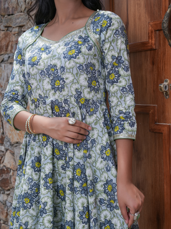 PHOOLWARI SKY BLOOM COTTON ANARKALI