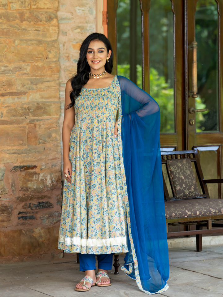 TEAL BLOOM ANARKALI SUIT SET