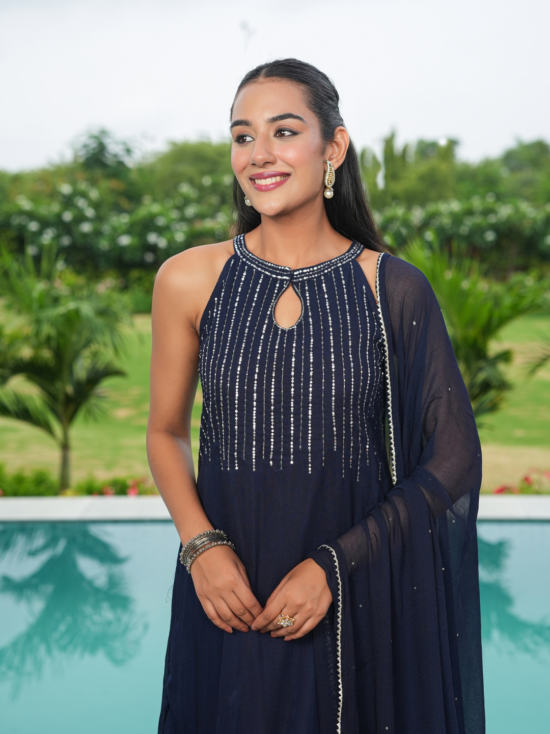 SHINY GEORGETTE SLEEVELESS KURTA SET