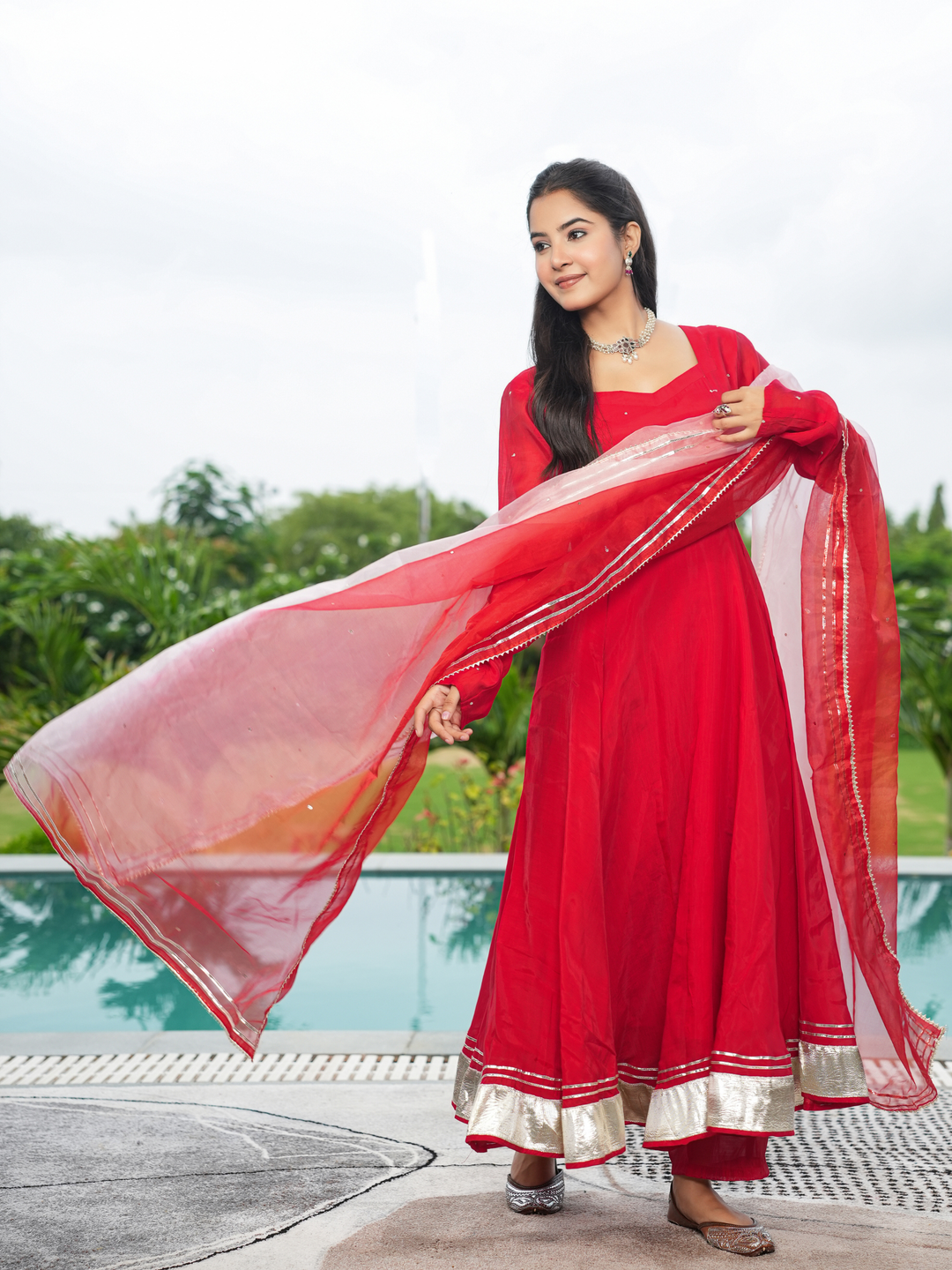 RAKTIKA GOTA MUL CHANDERI ANARKALI SET