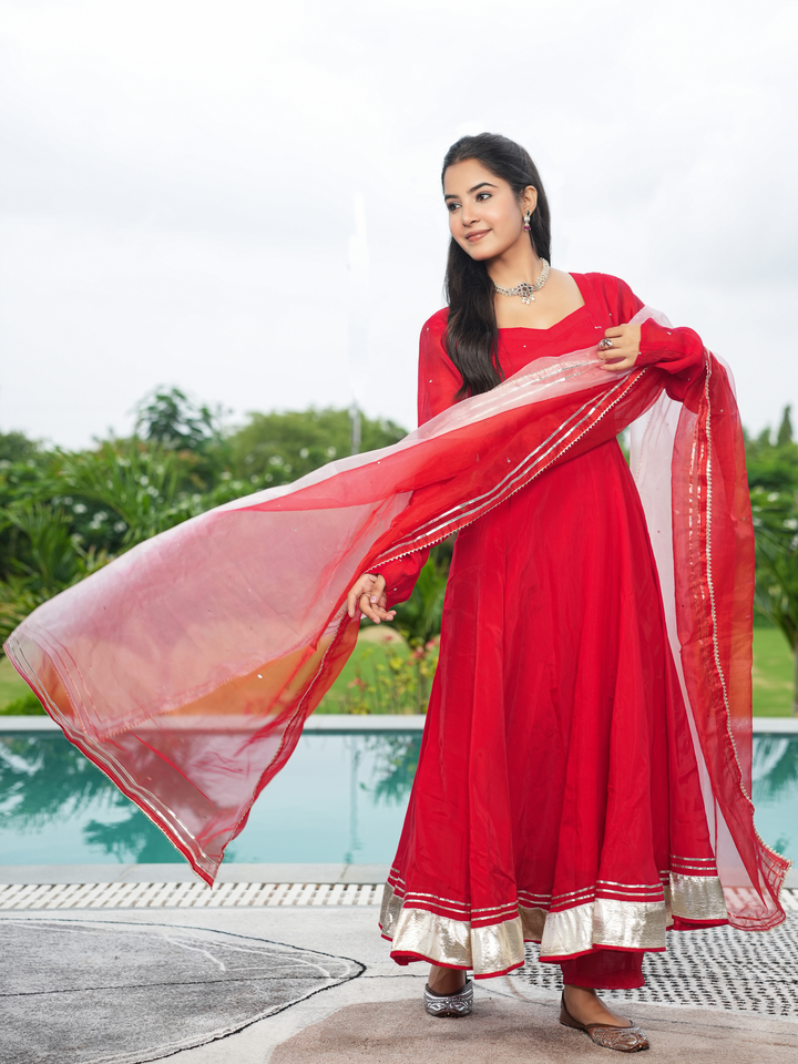 RAKTIKA GOTA MUL CHANDERI ANARKALI SET