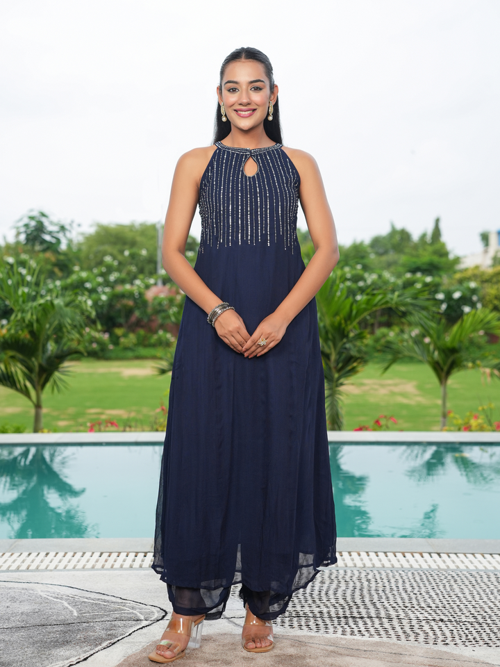 SHINY GEORGETTE SLEEVELESS KURTA SET