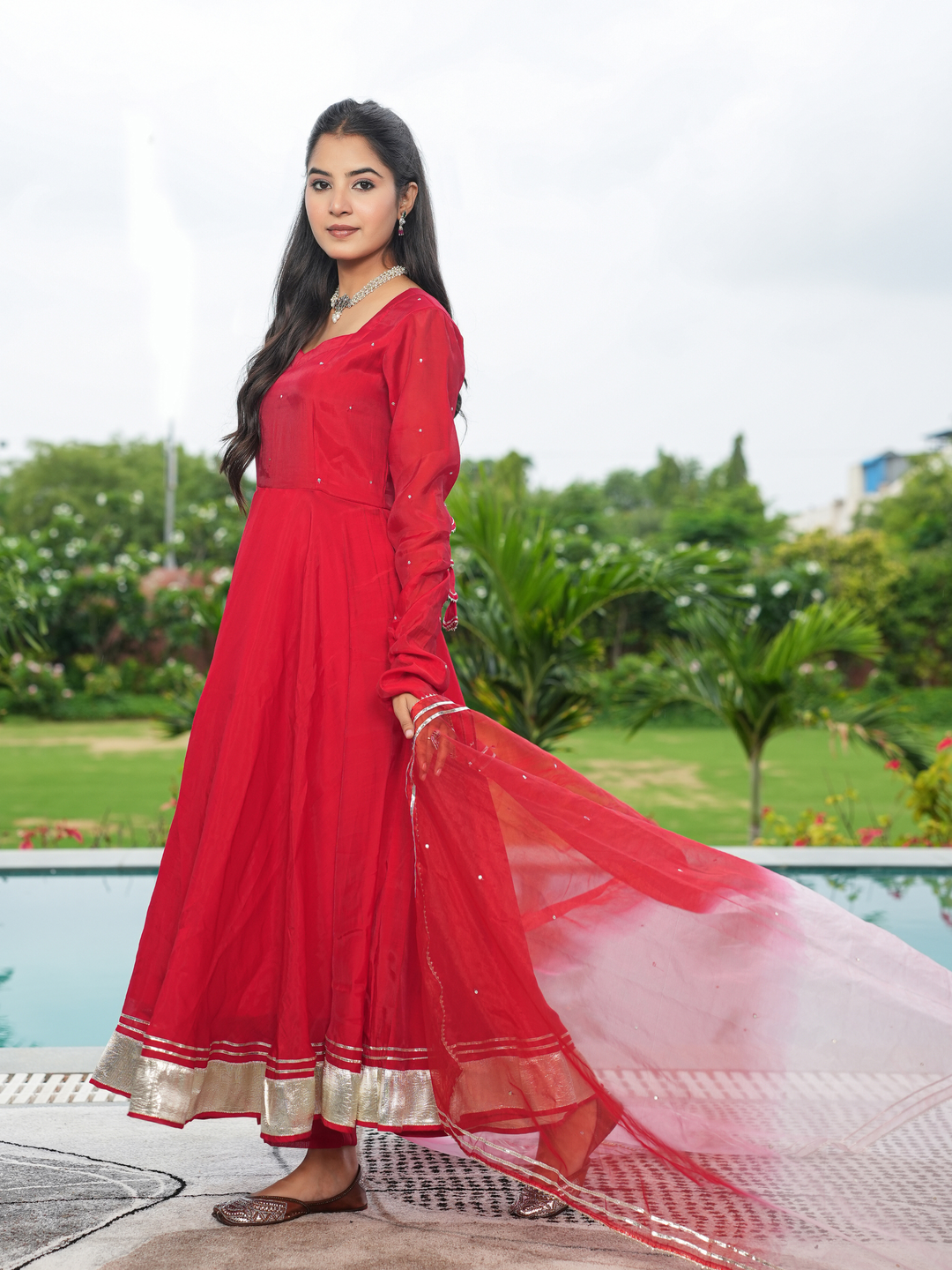 RAKTIKA GOTA MUL CHANDERI ANARKALI SET