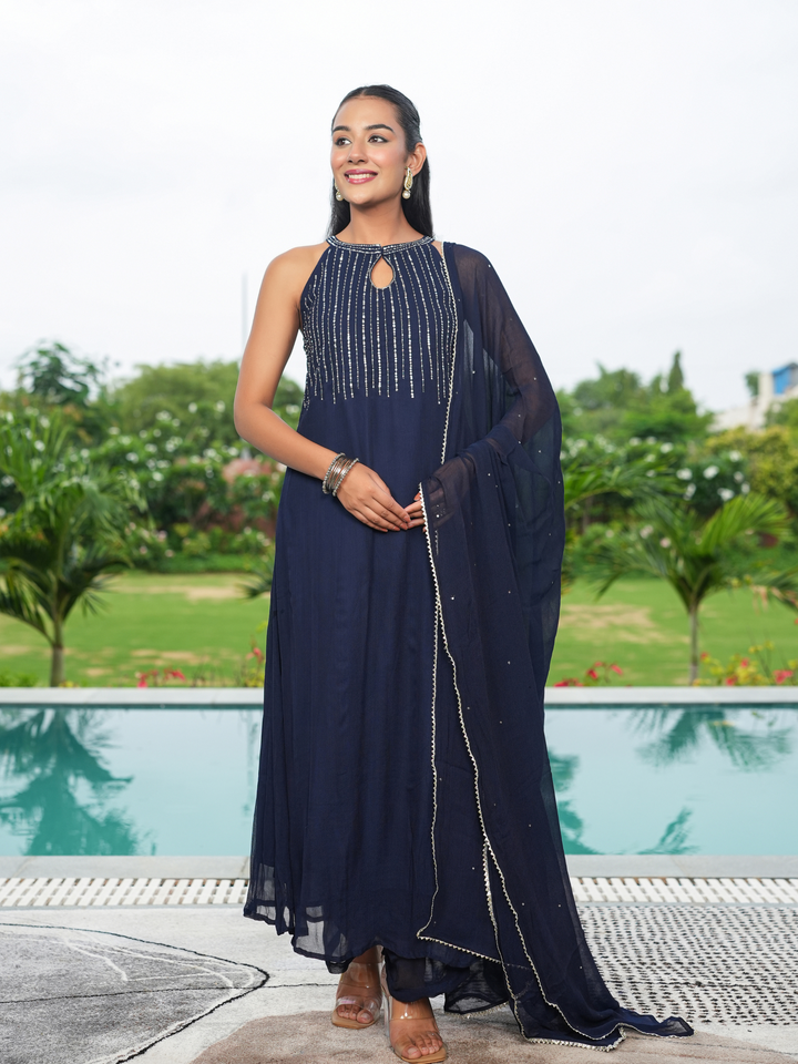SHINY GEORGETTE SLEEVELESS KURTA SET