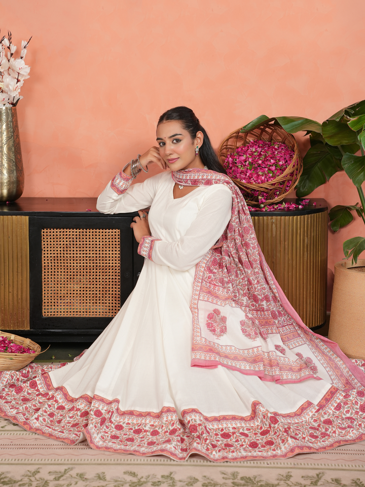 PINK KINARI PRINTED ANARKALI SET