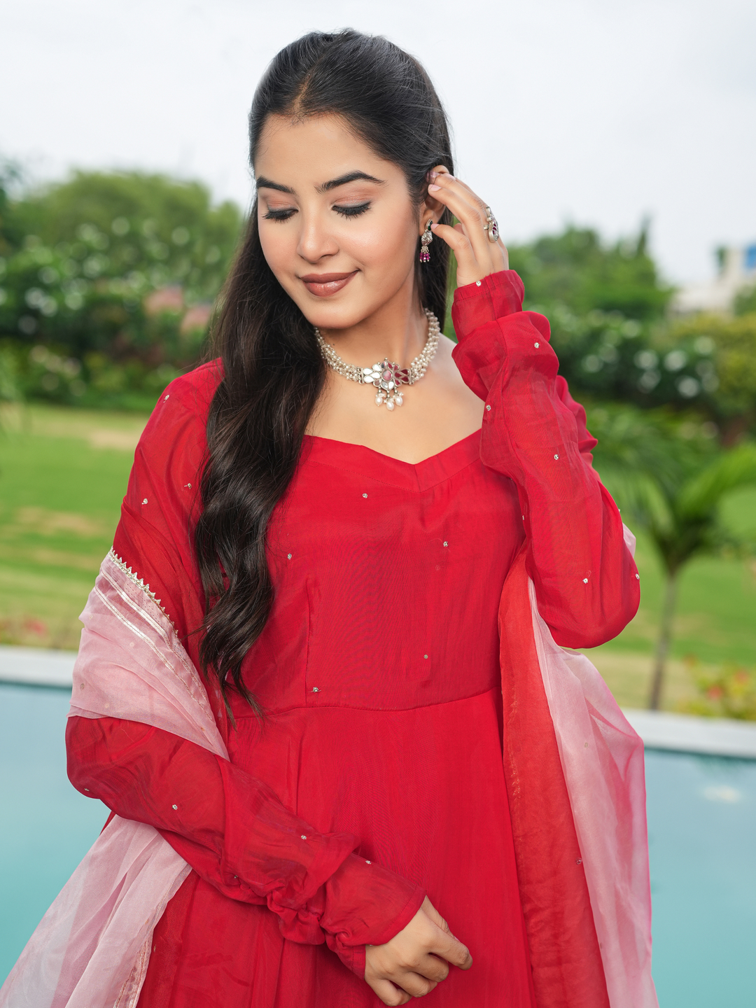 RAKTIKA GOTA MUL CHANDERI ANARKALI SET