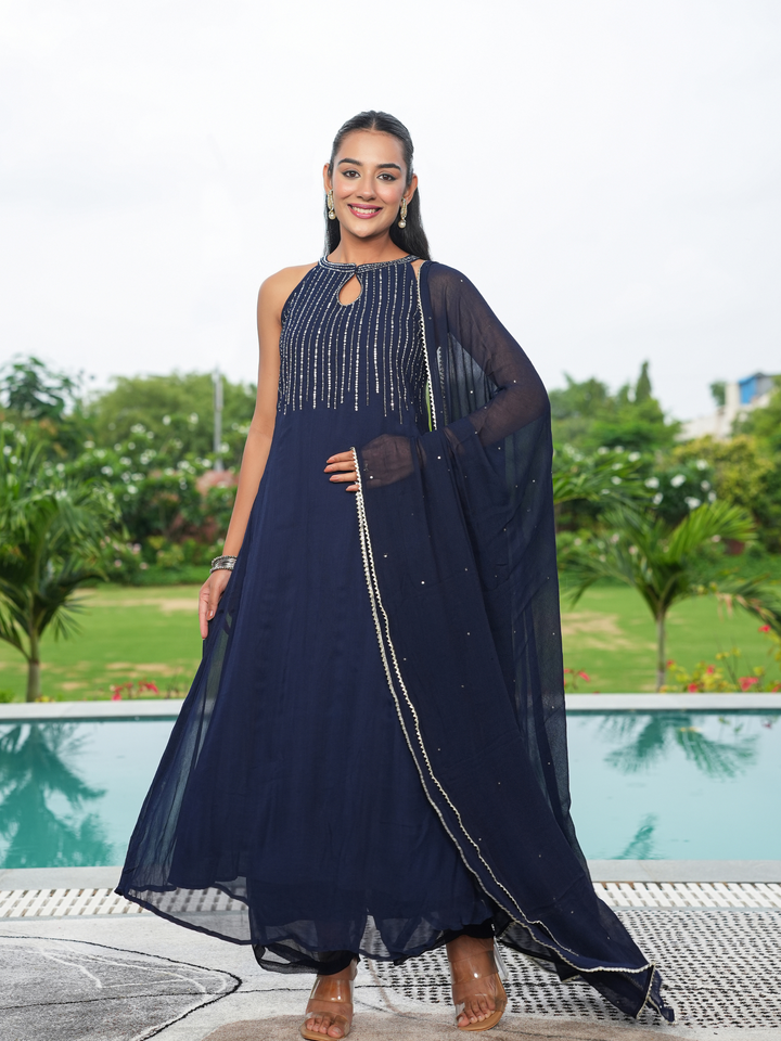 SHINY GEORGETTE SLEEVELESS KURTA SET