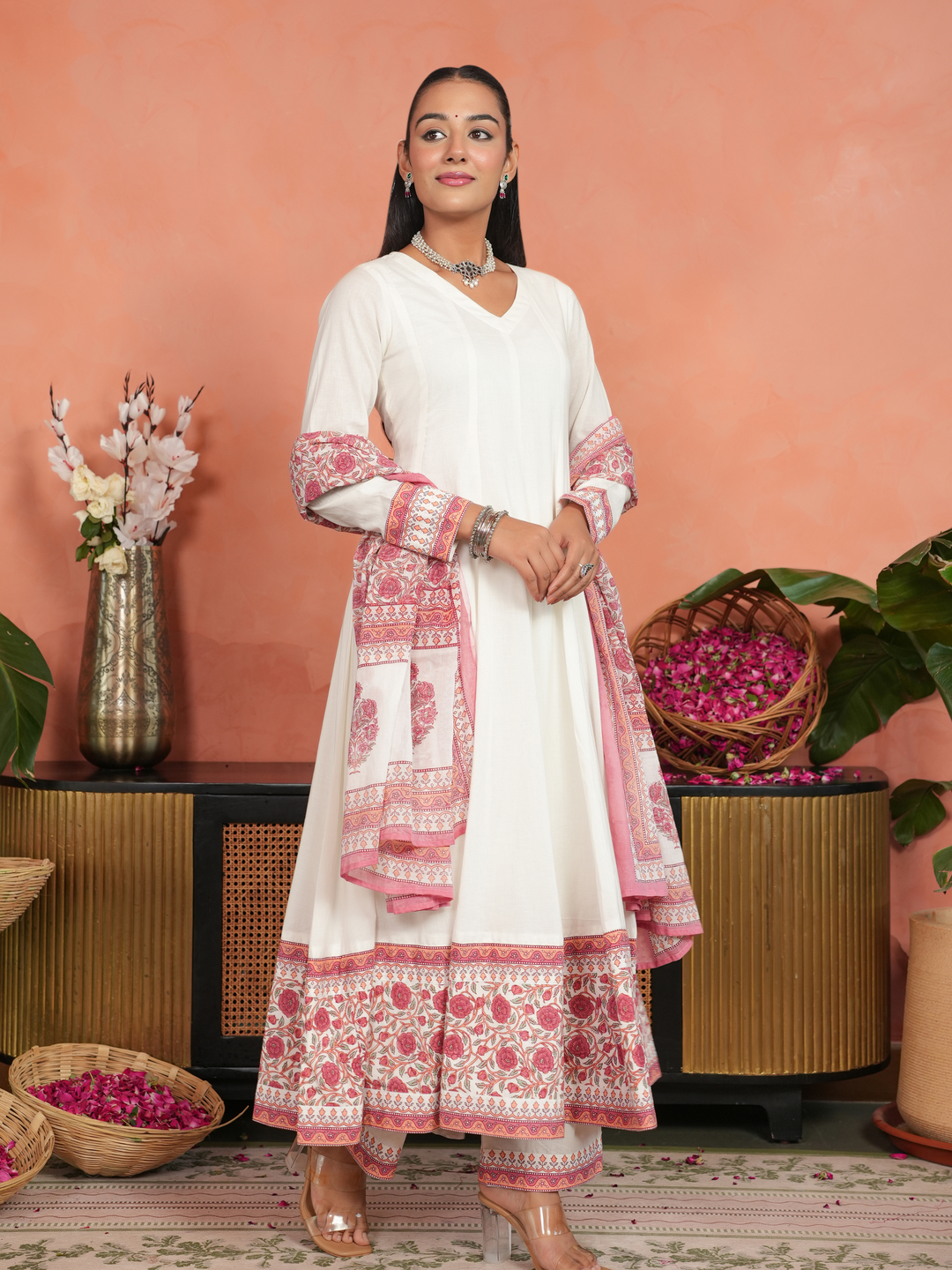 PINK KINARI PRINTED ANARKALI SET