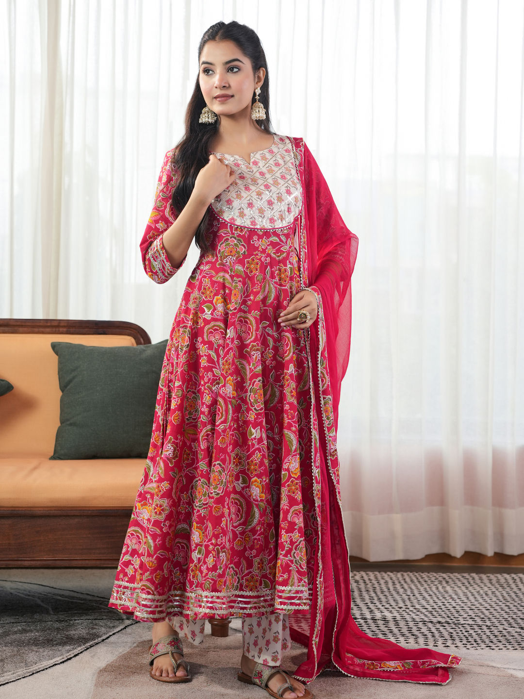 RANI FLORAL LACE WORK ANARKALI SET