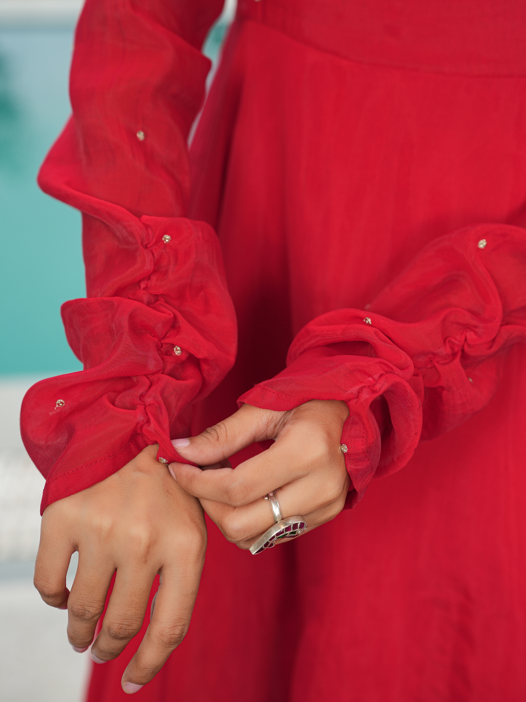 RAKTIKA GOTA MUL CHANDERI ANARKALI SET