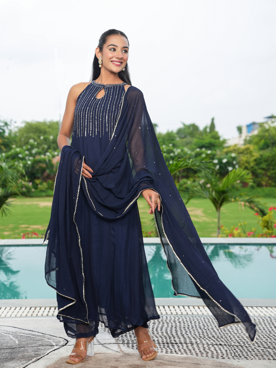 SHINY GEORGETTE SLEEVELESS KURTA SET
