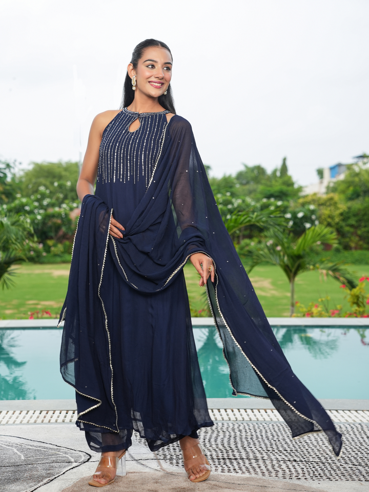 SHINY GEORGETTE SLEEVELESS KURTA SET