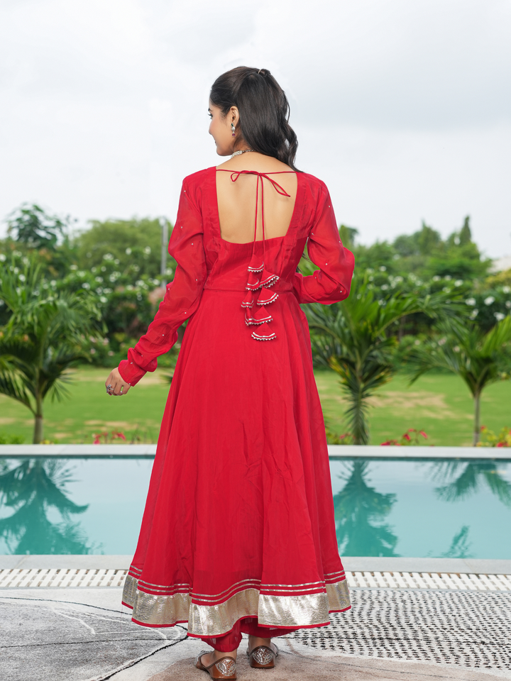 RAKTIKA GOTA MUL CHANDERI ANARKALI SET
