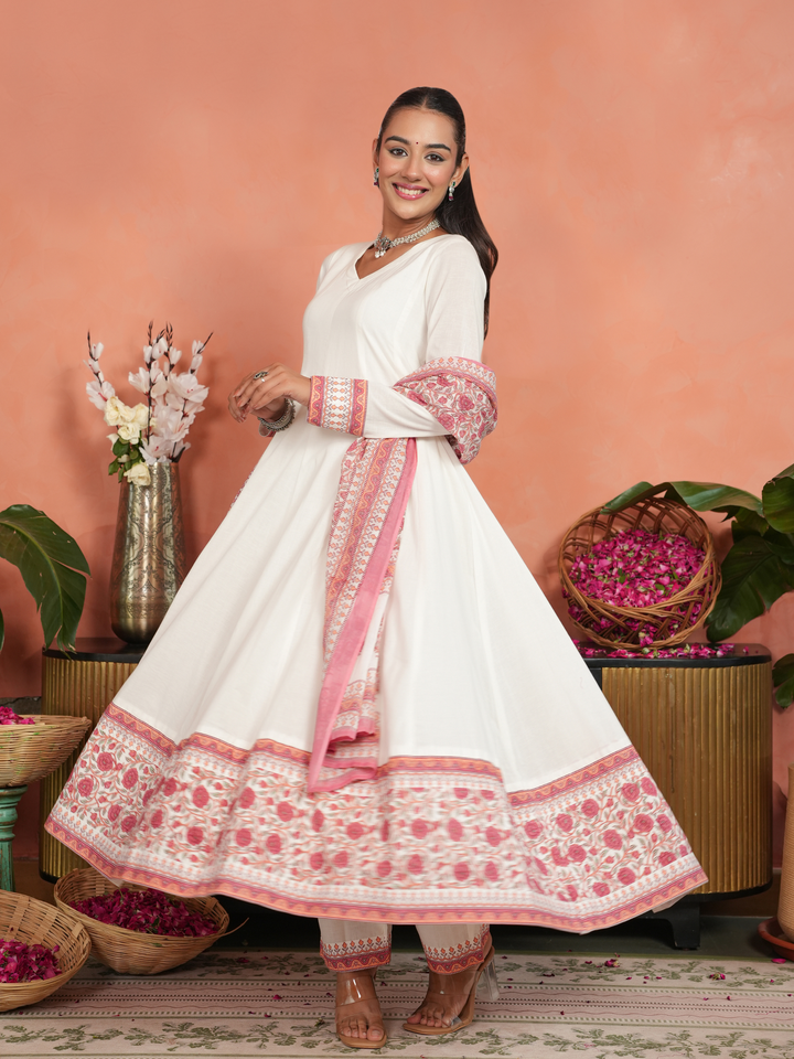 PINK KINARI PRINTED ANARKALI SET