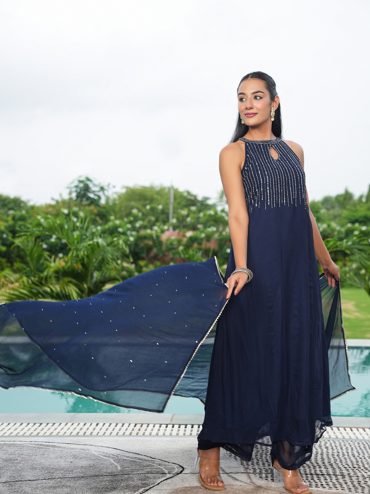 SHINY GEORGETTE SLEEVELESS KURTA SET