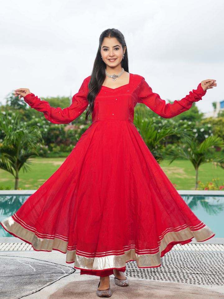 RAKTIKA GOTA MUL CHANDERI ANARKALI SET