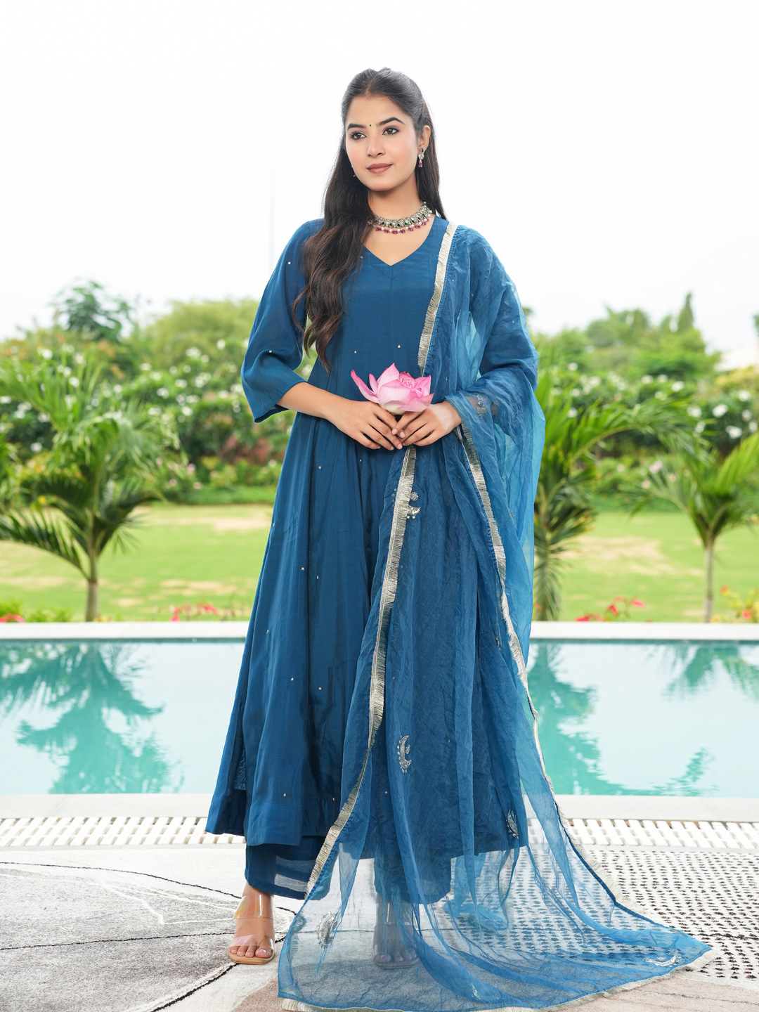 TRIVENI MUL CHANDERI ANARKALI SET