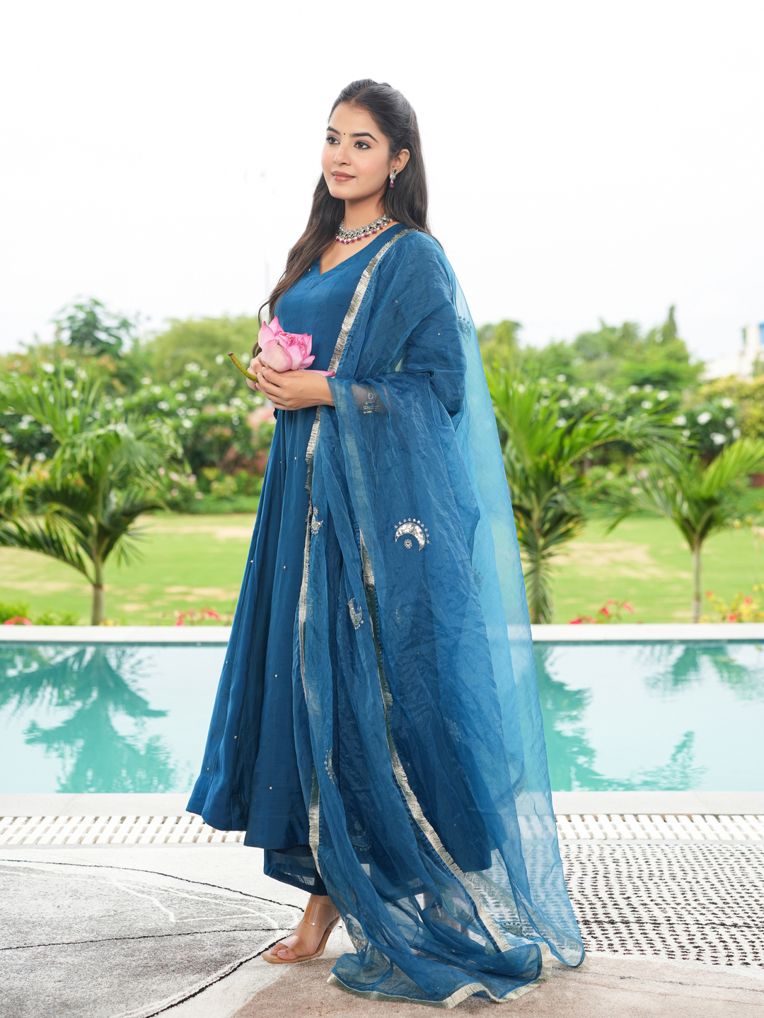 TRIVENI MUL CHANDERI ANARKALI SET