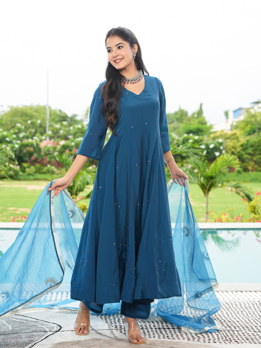 TRIVENI MUL CHANDERI ANARKALI SET