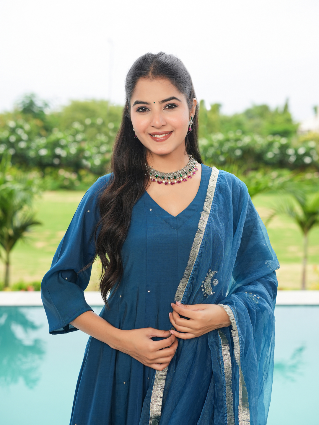 TRIVENI MUL CHANDERI ANARKALI SET