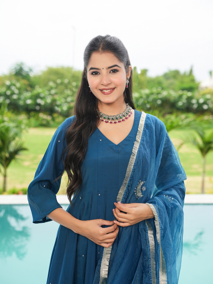 TRIVENI MUL CHANDERI ANARKALI SET