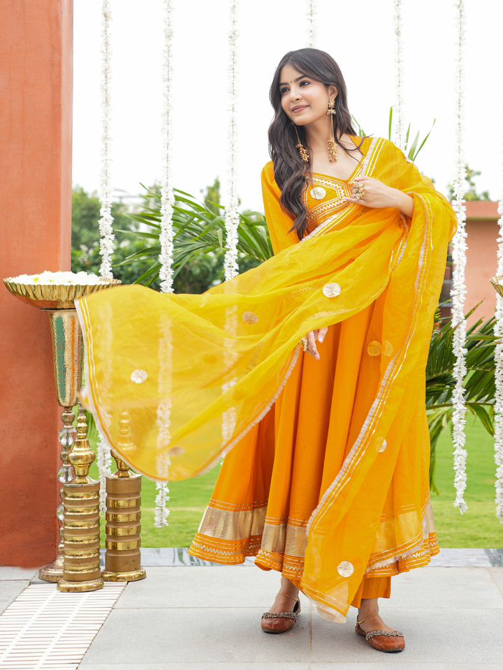 PILAARI MUSTARD GOTA ANARKALI SET