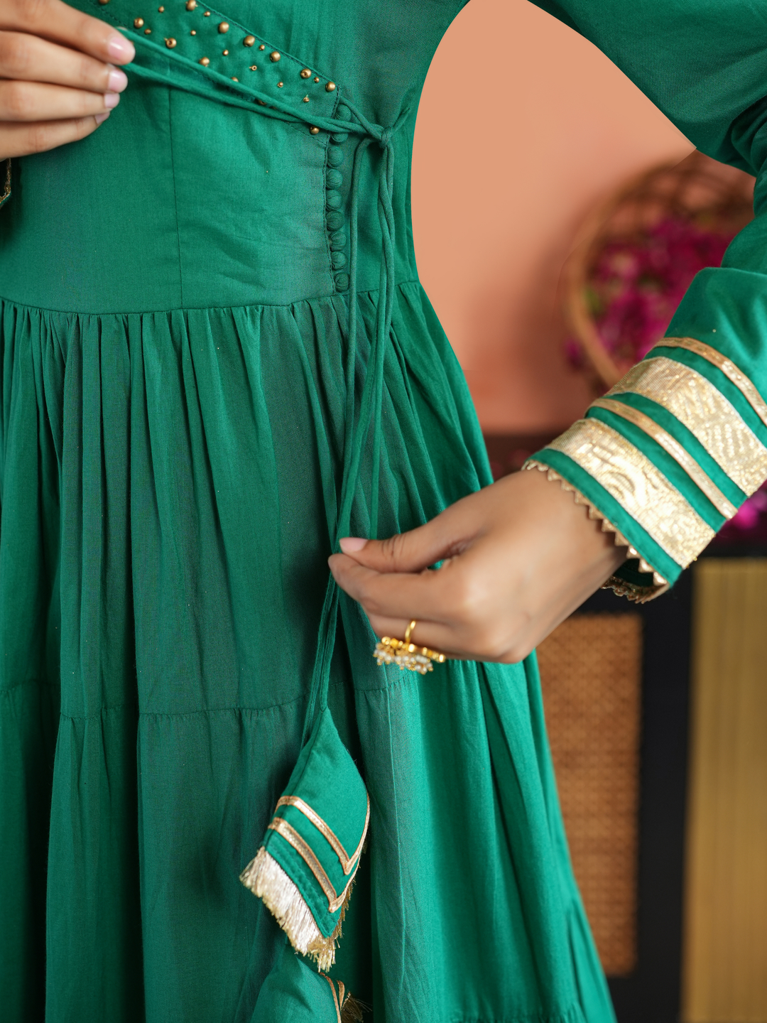 HARA TIERED GOTA ANARKALI SET